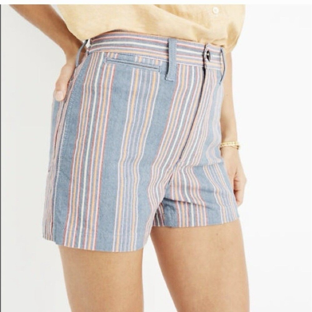 EUC Madewell Emmett Denim Shorts Rainbow Stripe/Size 26 Women High rise 3” Rise